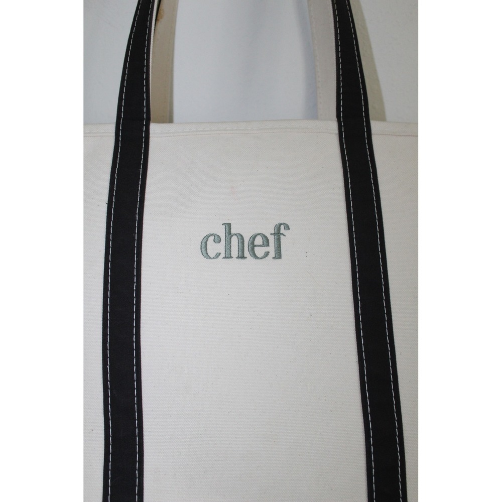LL Bean Boat and Tote XL Long Canvas Bag Black Cream Chef Embroidery Made in USA - Picture 2 of 14